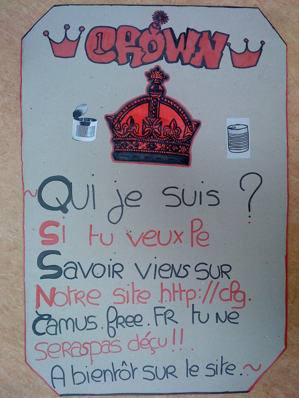 Une des affiches expliquant aux élèves du collège Albert Camus d'Outreau (62) le projet Mister Crown.